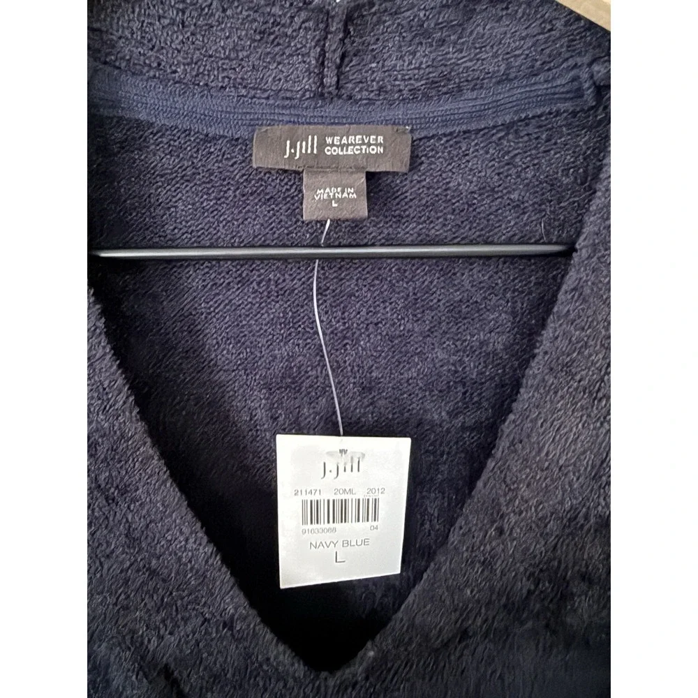 J. Jill Wearever Tunic V-neck Sweater Size L Plush Terry Knit Navy‎ Blue NWT